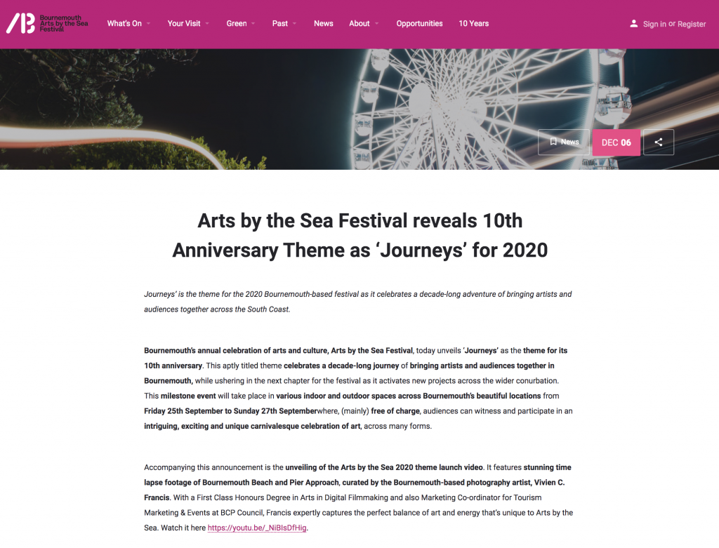 Arts by the Sea Festival article including a mention of my work